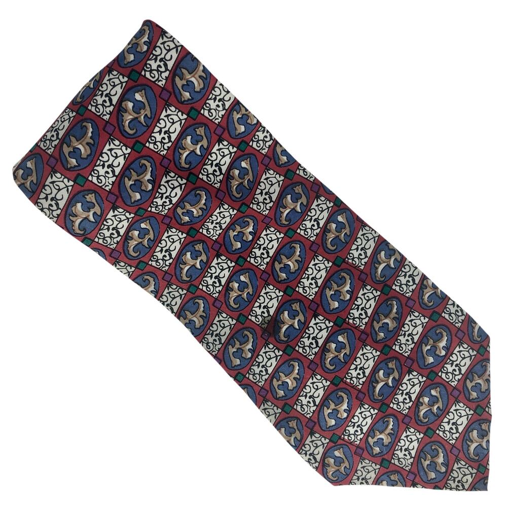 Red Abstract Checkered Pattern Tie - image 2